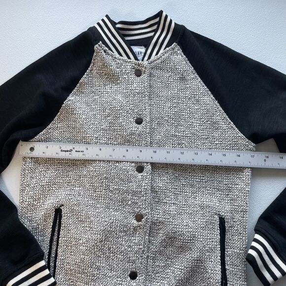 OLIVE + OAK Varsity Jacket Women Size S Fitted Snap Closure Black White Baseball - Picture 6 of 9